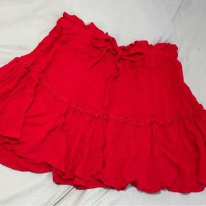Red Flowy Ruffled Skirt
